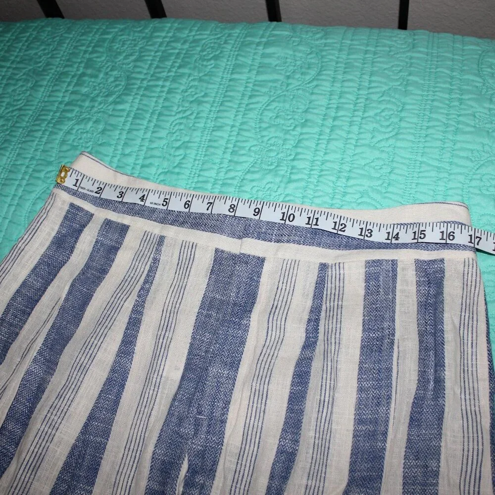 Alice & Olivia Womens Linen Blend High Waist Shorts Blue Striped Size 14 NWT - Picture 7 of 9